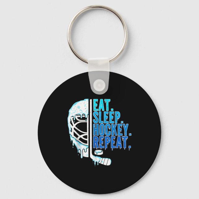 Hockey Ice Cream Drip Eat Sleep Hockey Repeat Boys Key Ring (Front)