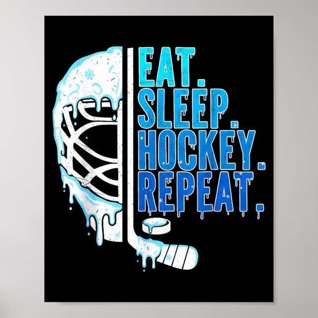 Hockey Ice Cream Drip Eat Sleep Hockey Repeat Boys Poster (Front)