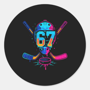Hockey Ice Cream Drip Number 67 Player 67th Birthd Classic Round Sticker