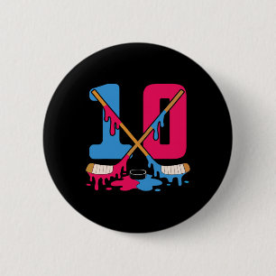 Hockey Ice Drip Birthday 10th Number 10 Double Dig 6 Cm Round Badge