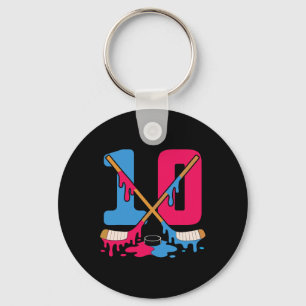 Hockey Ice Drip Birthday 10th Number 10 Double Dig Key Ring