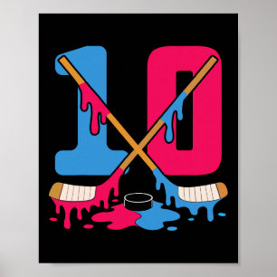 Hockey Ice Drip Birthday 10th Number 10 Double Dig Poster