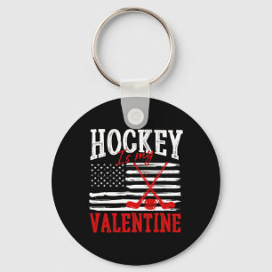 Hockey Is My Valentine Valentine's Day Ice Hockey Key Ring