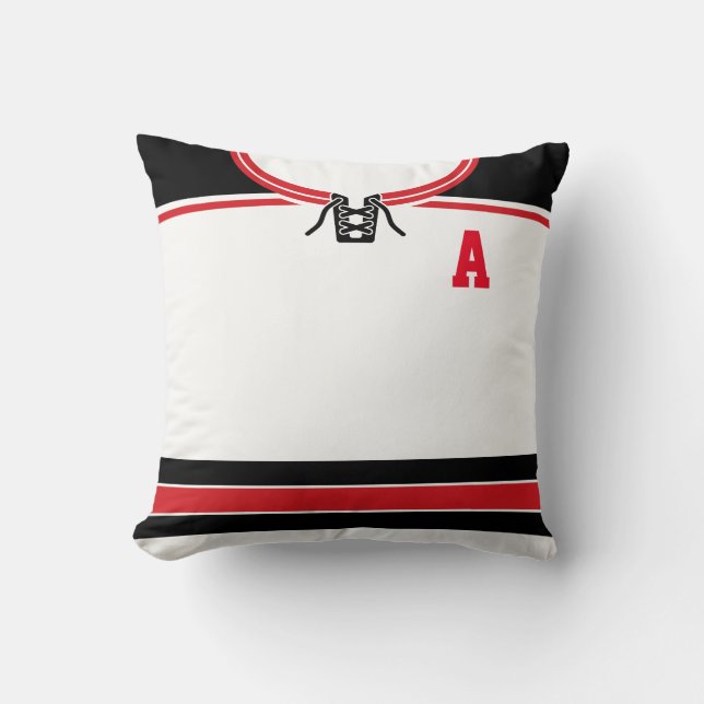 Hockey Jersey Name & Number Template Pillow, Red Cushion (Front)
