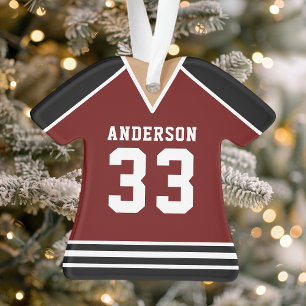 Hockey Jersey Sports Team Uniform Maroon and Black Ornament