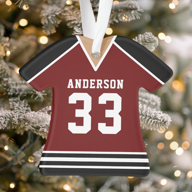 Hockey Jersey Sports Team Uniform Maroon and Black Ornament (Creator Uploaded)