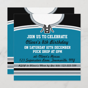 Hockey Jersey Themed Party Invite Template, Teal