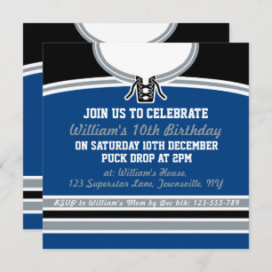 Hockey Jersey Themed Party Invites Template, Blue