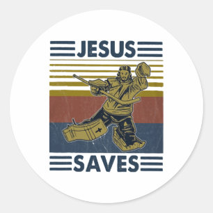Hockey Jesus Saves Funny Hockey The Penalty Box  Classic Round Sticker