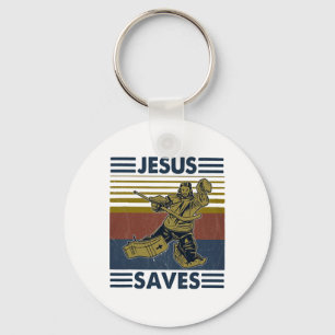 Hockey Jesus Saves Funny Hockey The Penalty Box Key Ring