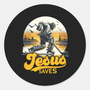 Hockey Jesus Saves Vintage Sport Fan Christ Faith Classic Round Sticker