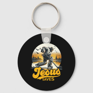 Hockey Jesus Saves Vintage Sport Fan Christ Faith Key Ring