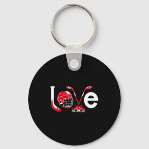 Hockey love valentine ice skates sticks heart key ring