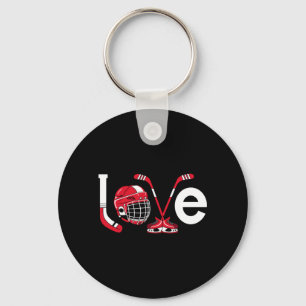 Hockey Love Valentine Ice Skates Sticks Heart Key Ring