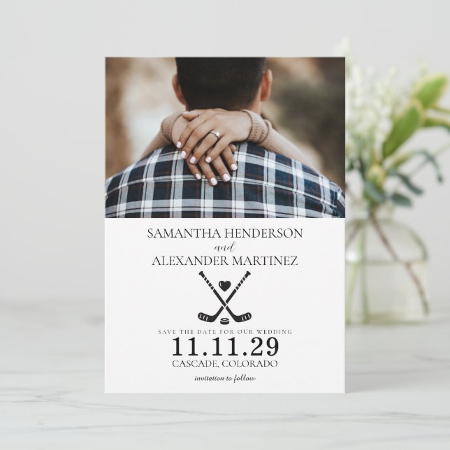 Hockey Love Wedding Save The Date (Standing Front)