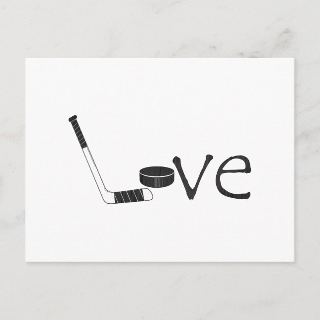 Hockey Love Word Art With Stick and Puck Postcard (Front)