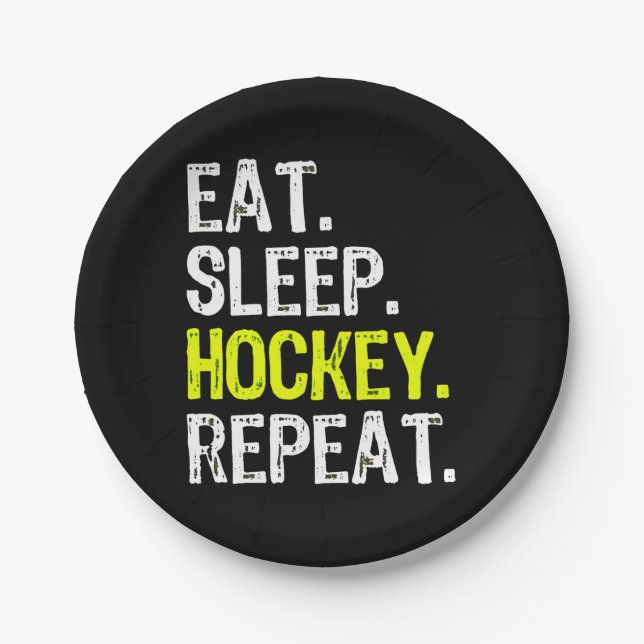 Hockey Lover | Eat, Sleep, Hockey And Repeat Paper Plate (Front)