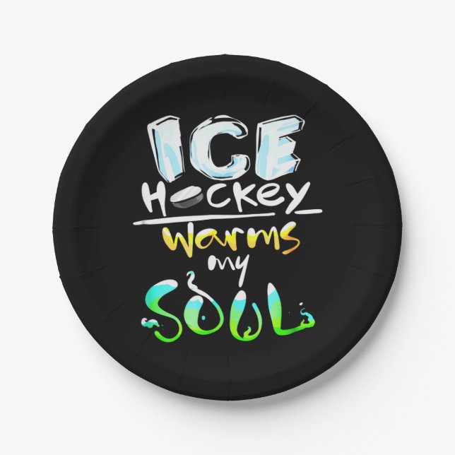 Hockey Lover | Ice Hockey Warms My Soul Paper Plate (Front)