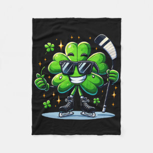 Hockey Lovers St Patricks Day Shamrock Clovers Men Fleece Blanket