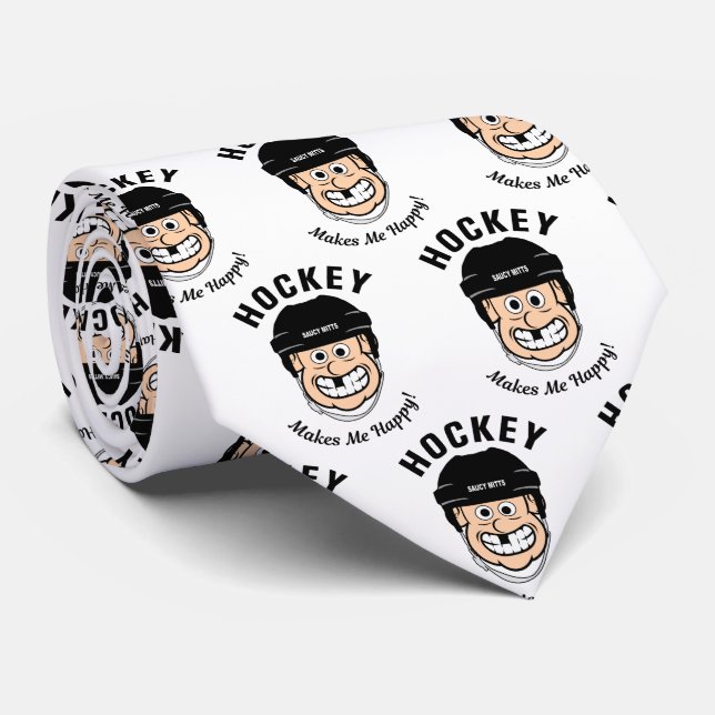 Hockey Makes Me Happy Cartoon Tie (Rolled)