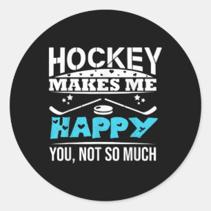 Hockey Makes Me Happy Goalkeeper Puck Stick Sport Classic Round Sticker