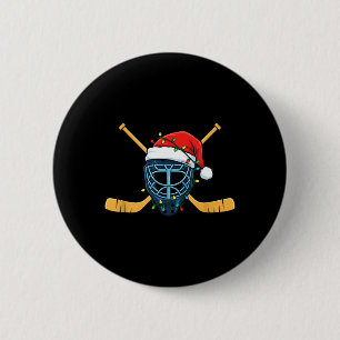 Hockey Mask With Santa Hat Christmas Lights 6 Cm Round Badge