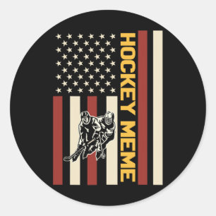 Hockey Meme Hockey Player Us Flag Classic Round Sticker