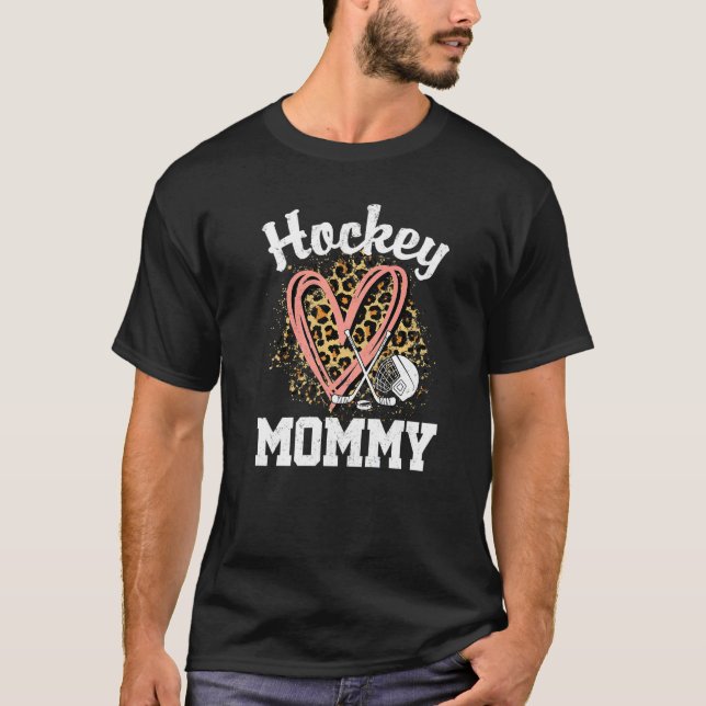 Hockey Mommy Leopard Heart Ice Hockey T-Shirt (Front)