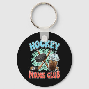 Hockey Moms Club Iced Coffee Crossed Sticks Puck Key Ring