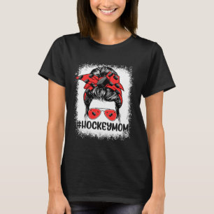 Hockey Mum Glasses Messy Bun Women Cute Mother's D T-Shirt