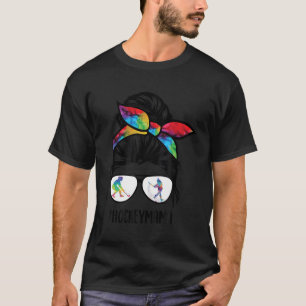 Hockey Mum Messy Hair Bun Woman Ice Hockey Player T-Shirt