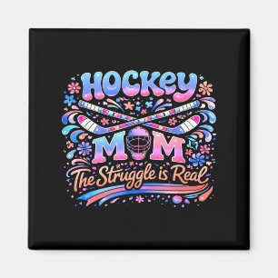 Hockey Mum Pink Blue Retro 70s Groovy Vintage Fun Magnet