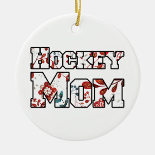 Hockey Mum Red Blue Floral Ceramic Ornament