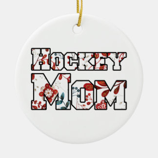 Hockey Mum Red Blue Floral Ceramic Ornament