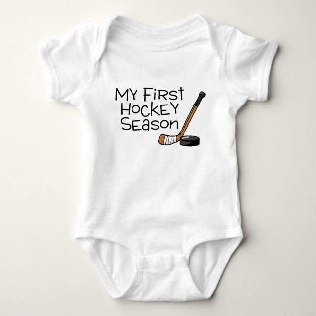 Hockey My First Hockey Season (Stick and Puck) Baby Bodysuit (Front)