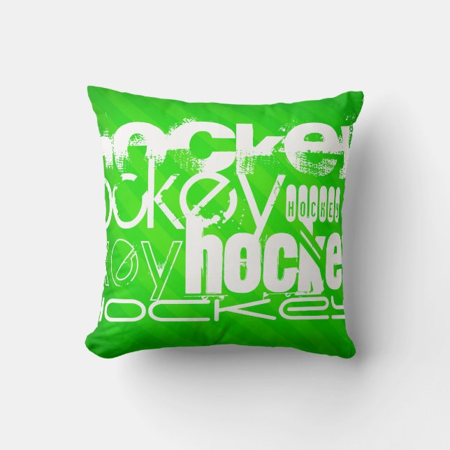 Hockey; Neon Green Stripes Cushion (Front)