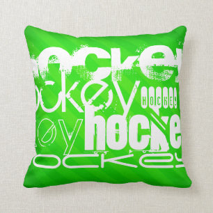 Hockey; Neon Green Stripes Cushion