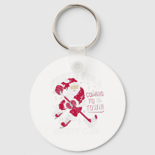 Hockey North Pole Coming To Town Christmas Key Ring