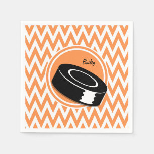 Hockey; Orange and White Chevron Napkin