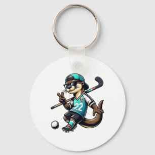 Hockey Otter With Stick Peace Sign Sungles 22 Masc Key Ring