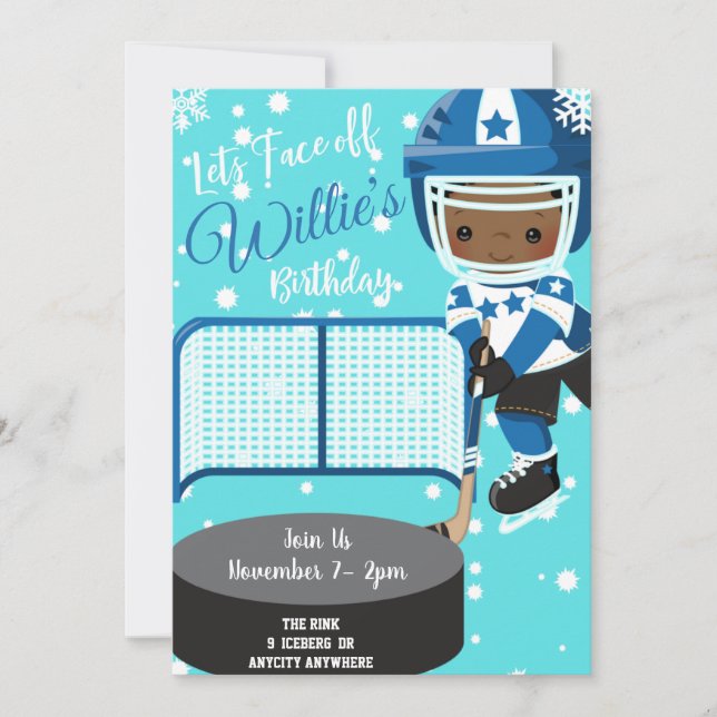 Hockey Party Birthday Invitation Card (Front)