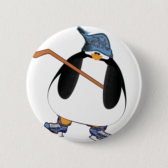 Hockey Penguin 6 Cm Round Badge (Front)