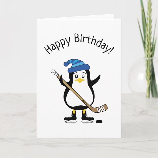 Hockey Penguin Birthday Card (Front)