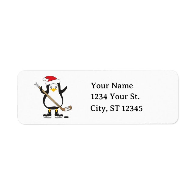 Hockey Penguin Christmas Return Address Label (Front)