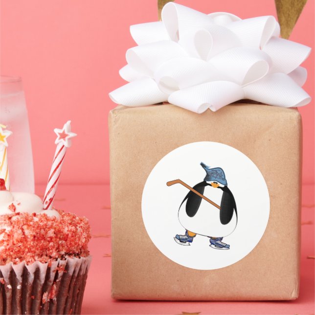 Hockey Penguin Classic Round Sticker (Party)