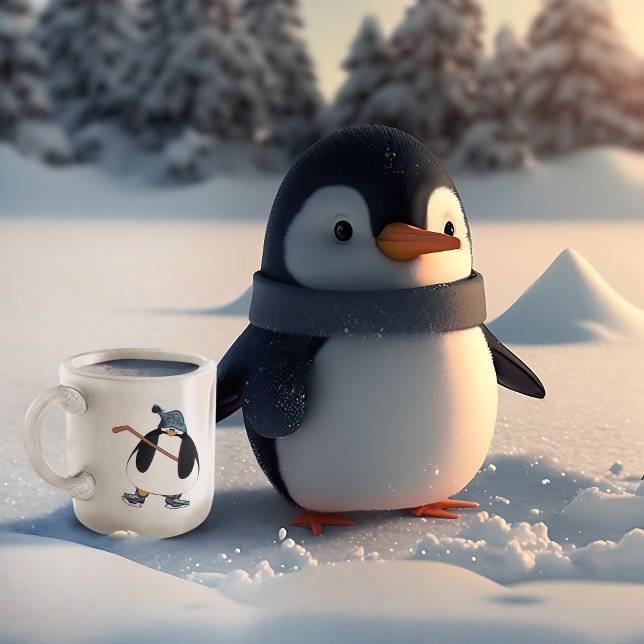 Hockey Penguin Two-Tone Coffee Mug (Creator Uploaded)