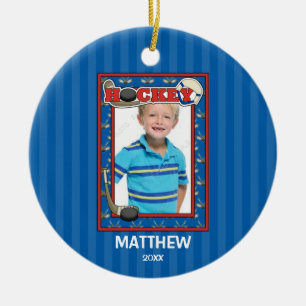Hockey Photo Frame Kids Personalised Christmas Ceramic Ornament