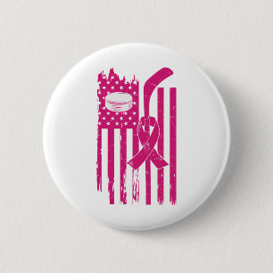 Hockey Pink Ribbon Breast Cancer Awareness Sport L 6 Cm Round Badge