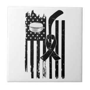 Hockey Pink Ribbon Breast Cancer Awareness Sport L Ceramic Tile