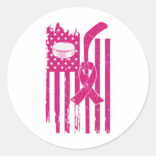 Hockey Pink Ribbon Breast Cancer Awareness Sport L Classic Round Sticker